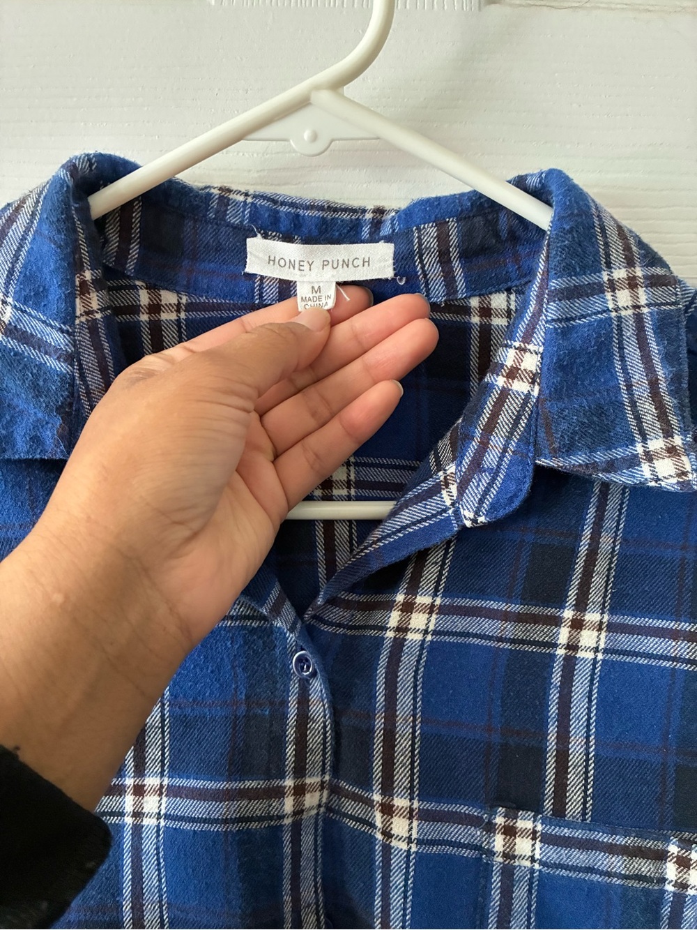 Honey Punch Blue Black White Plaid Button-Front Shirt